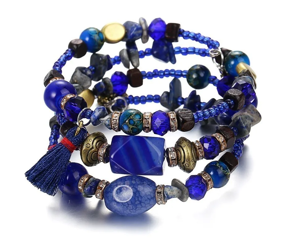 

2019 New Bohemia Multilayer Turquoises Bead Charm Bracelet Unisex Vintage Boho Resin Stone Bracelets&Bangles Ethnic Jewelry