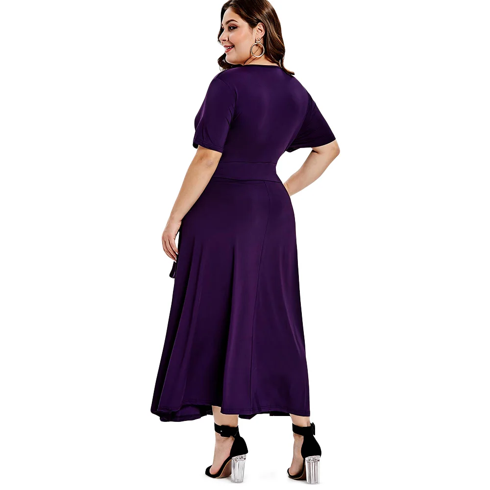 Элегантное женское платье макси с рюшами и короткими рукавами Lady Wrap Overlap Dress 2019