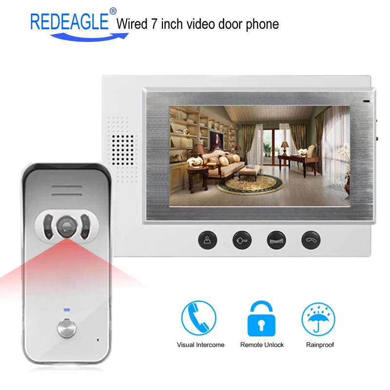 Best 7 inch Wired Video Door Phone System Visual Intercom Doorbell W 800x480 Monitor + 700TVL Outdoor Camera for Home Surveillance