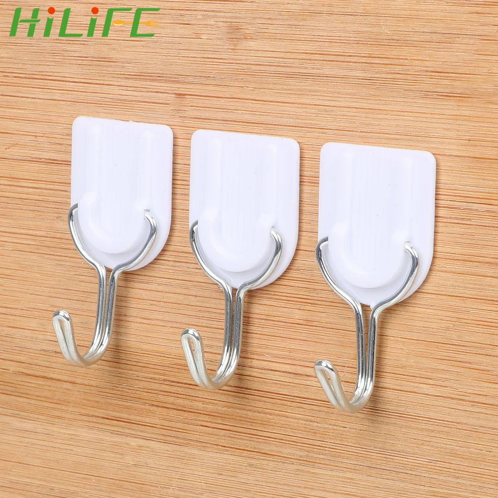 

HILIFE 6pcs/set Strong Adhesive Hook Kitchen Bathroom Wall Mounted Door Sticky Hanger Holder Stainless steel Wall Plastic Hook
