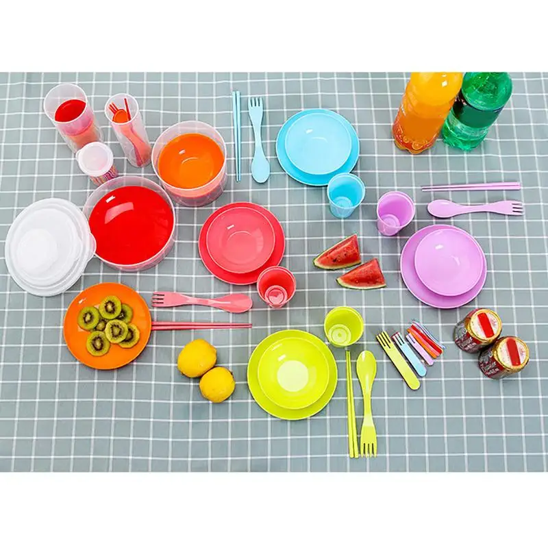 Picnic al aire libre innovador comida grado 6 piezas tenedor cuchara palillos Camping arcoíris Color vajilla portátil palillos conjunto