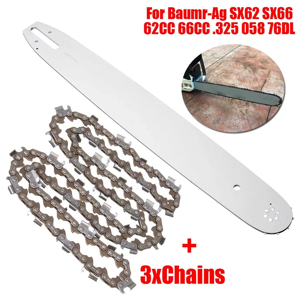 Chainsaws NEW22'' BAR AND 3 CHAINS FOR BaumrAg SX62 SX66 62CC 66CC