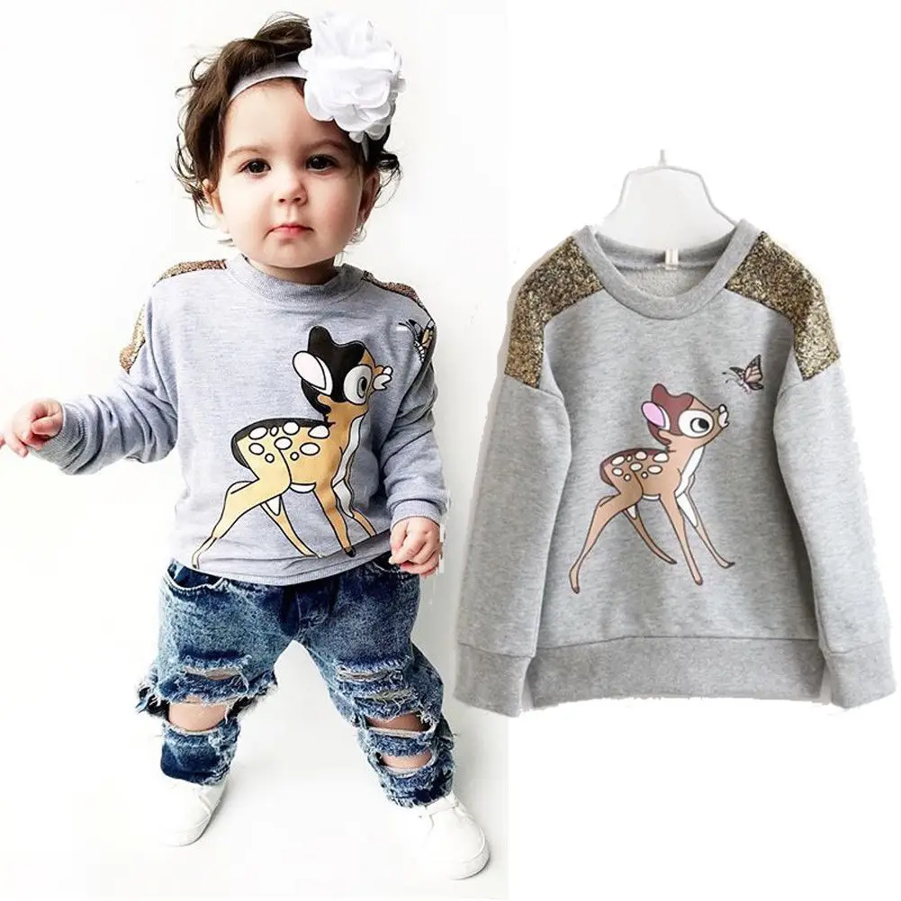 

Toddler Kids Boys Girls Deer Sweatshirt Fashion Long Sleeve Animal Print Pullover Sweater Tops Kids Casual Sweatshirts Tops 1-6T