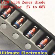 100 шт./лот 1/2W 1206 LL34 зенеровский диод ZMM2V0~ ZMM68 2V~ 68V 2,2 V 2,7 V 3В 3,3 V 3,6 V 5,1 V 7,5 V 10V 12V 15V 24V 30V 36V 39V 47V