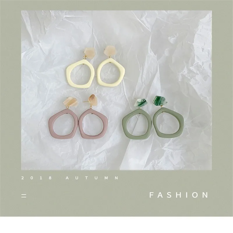 

Simple Irregular Geometric Polygon Hollow Acrylic Matte Texture Long Stud Earrings for Women Girl Student Gift