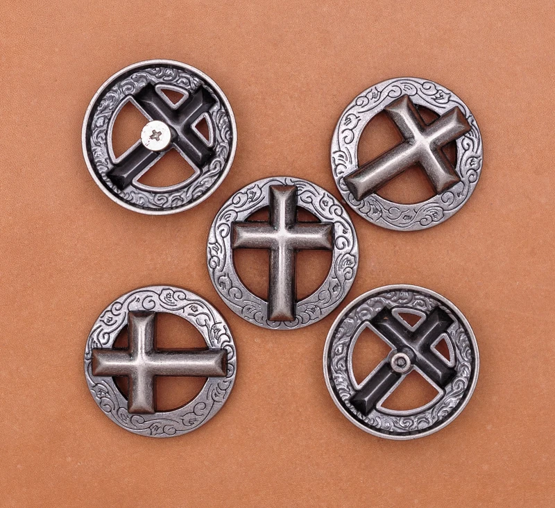 10 шт. 35 мм Западный Autique серебряный крест гравировка края седла Декор Conchos отвертка