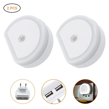 

2Pcs Plug-In Intelligent Light Double USB LED Night Lights Control Lamp For Home Decor