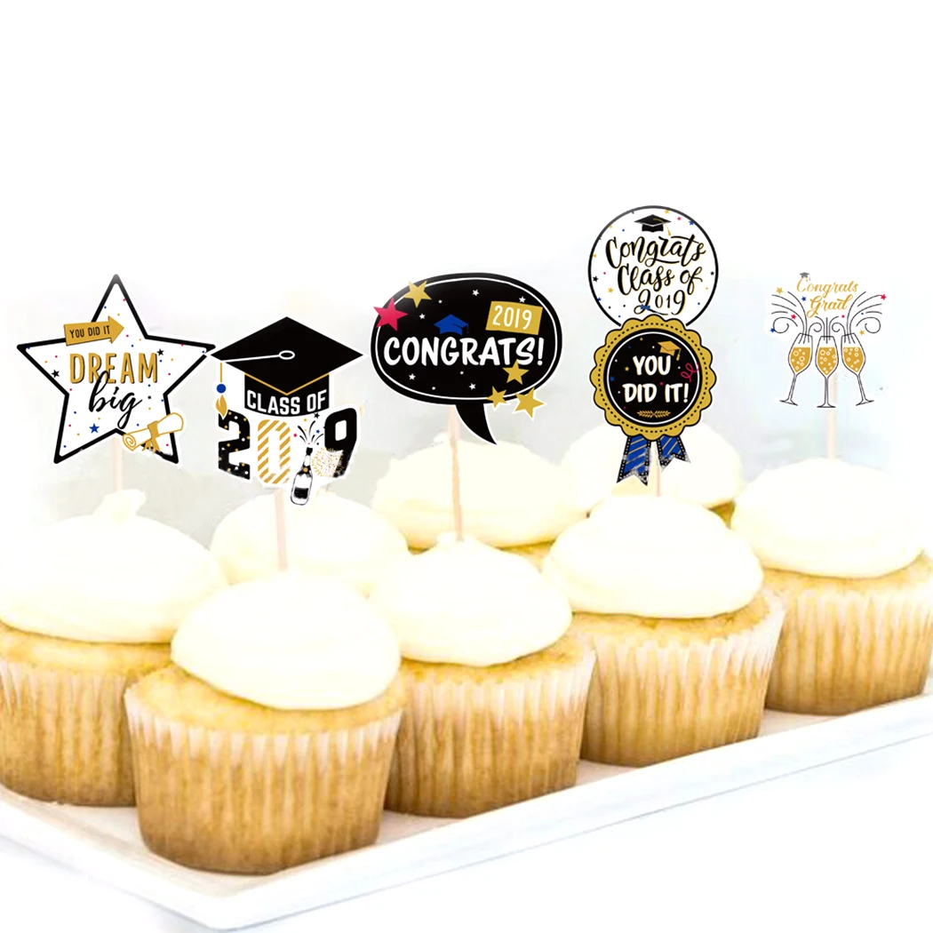 

24PCS Cake Topper Multipurpose Cupcake Topper Cake Decoration Creative Pattern Fruits Desserts Toppers for Graduation