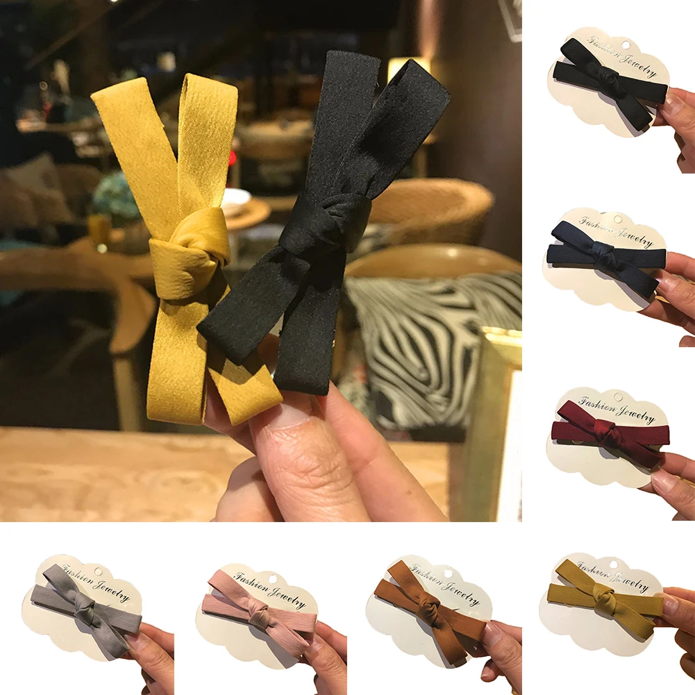 

2019 Sweet Korean Version Pink Color Hair Accessories Summer New Bowknot Fabric Hairpins Solid Fashion Beautiful Barrettes