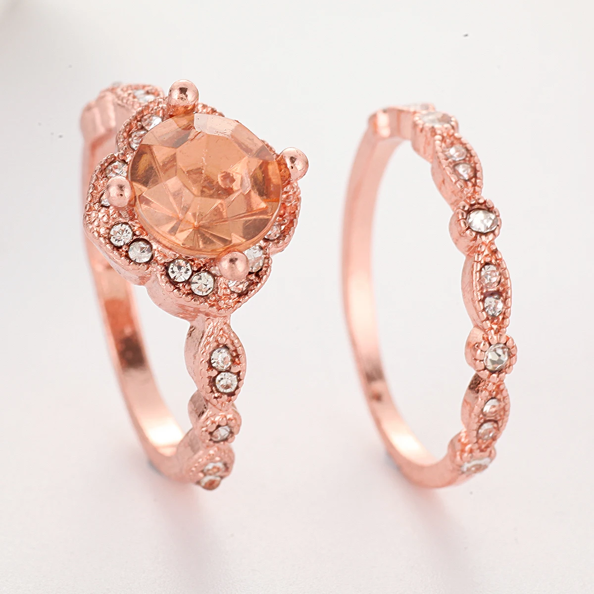 Square Orange Stone Wedding Ring Set Couple Love Engagement Rings for Women Luxury Jewelry Rose Gold Ring Anillos Mujer O5N889