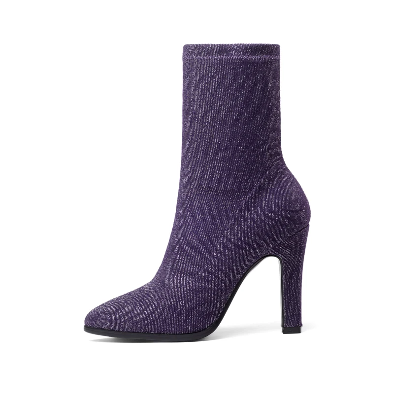 

2019 Spring Autumn women's Shoes boots Mid-Calf super Heel Thin Heels Height Pointed Toe Sexy plus size 34-43 Purple Blue /1039