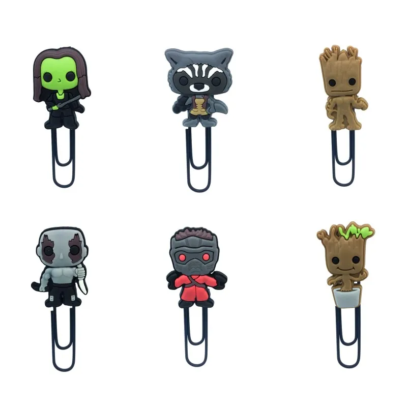 8Pcs Cartoon Figure Hot Movie Guardians Of Galaxy Groot Bookmark Pvcmetal Paper Clips Kid Gift Stationery School Supplies huismerk kopen in de aanbieding