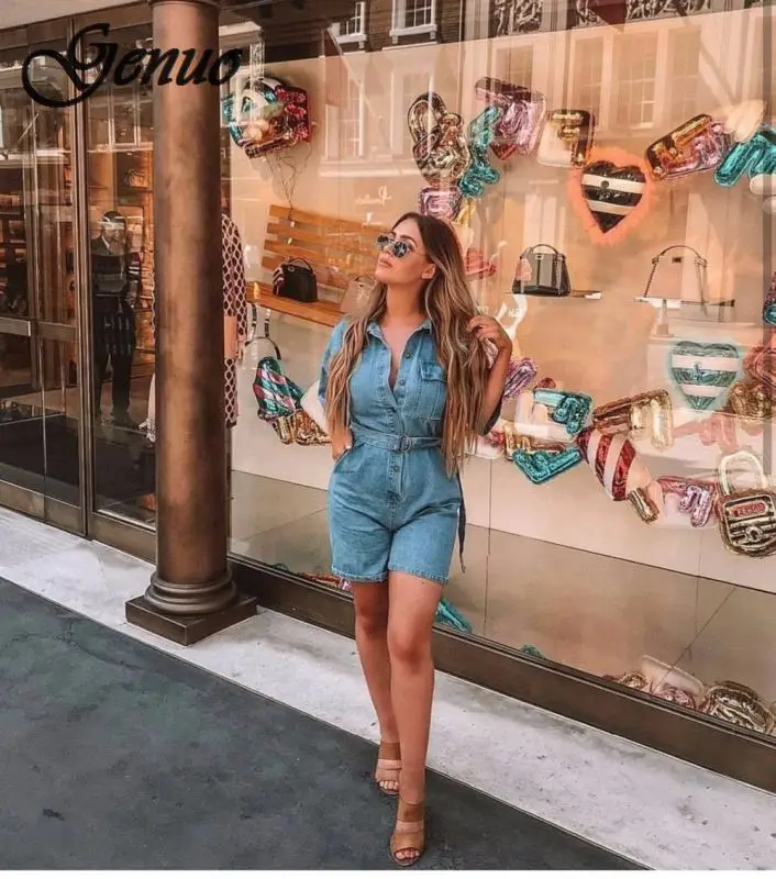Women Summer Clothing Overalls High Waist Slim Jeans BF Loose Leg Jumpers Lapel Pocket Shorts Jumpsuit Denim Casual Streetwear Women Summer Clothing Overalls High Waist Slim Jeans BF Loose Leg Jumpers Lapel Pocket Shorts Jumpsuit Denim Casual Streetwear