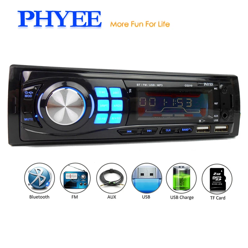 

1 Din Car Radio Bluetooth Autoradio Stereo Audio Auto MP3 Player A2DP Handsfree In-dash Double USB Head Unit PHYEE SX-MP3210BT