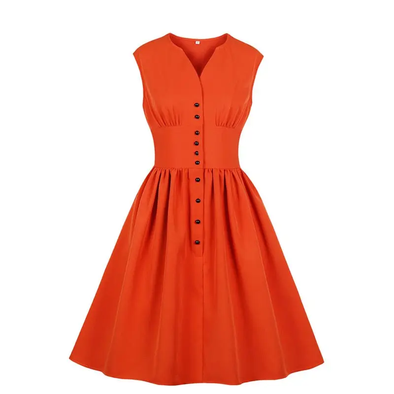 

Sisjuly Women Plus Size Vintage Dress Elegant Style Sweet Casual A Line Summer Stylish Pleated Sleeveless Midi Retro Dresses