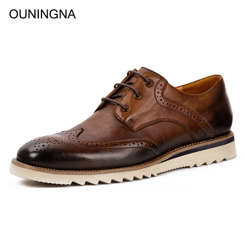 

High Quality Handmade Shoes 2019 Spring Autumn New Fashion British Style Genuine Leather Retro Brogue shoes Men's Casual Shoes