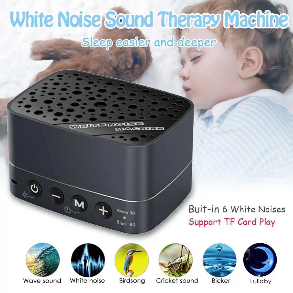 

6 Kinds of White Noise Machine Sleep Sound For Sleeping & Relaxation W/Night Lamp Timed Shutdown Control For Baby Adult Office