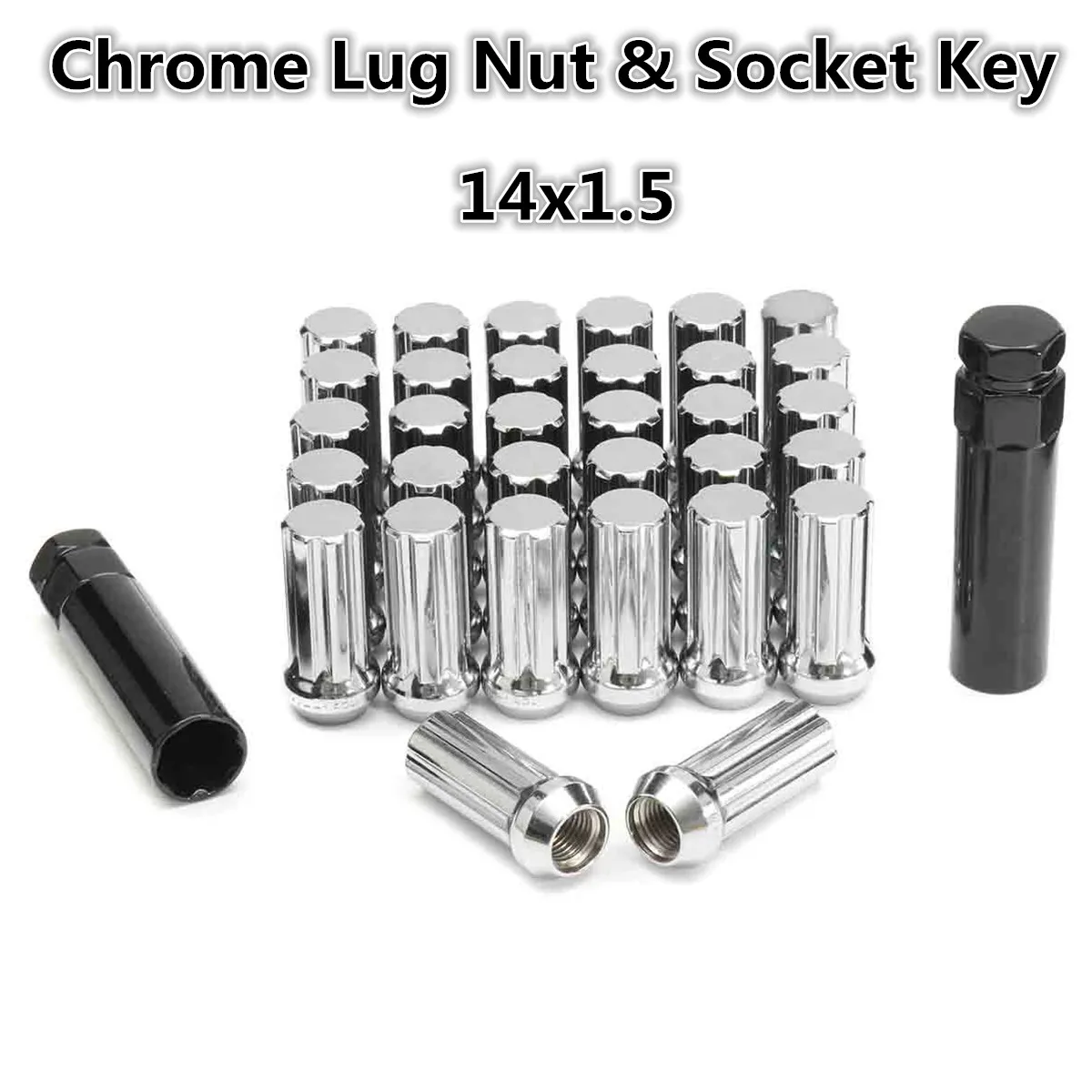 

32pcs Chrome Spline Locking M14x1.5 Wheels Lug Nuts 2 Keys For Chevy 2500 3500 for GMC Humm