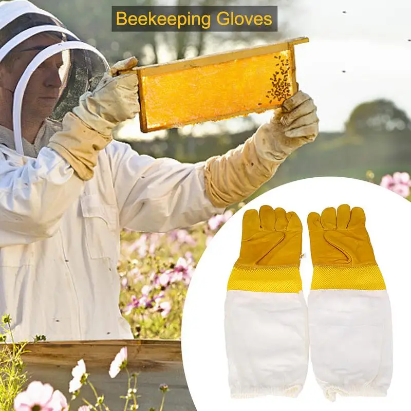 1 Pair Protective Beekeeping Gloves Goatskin Bee Keeping Vented Long