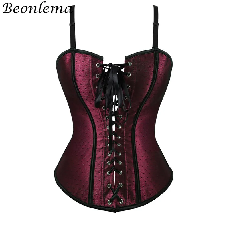 

Beonlema Ladies Sexy Bustier Gothic Wine Red Overbust Lacing Up Corset Body Modeling Strap Korset Women Plus Size Sexy Clubwear