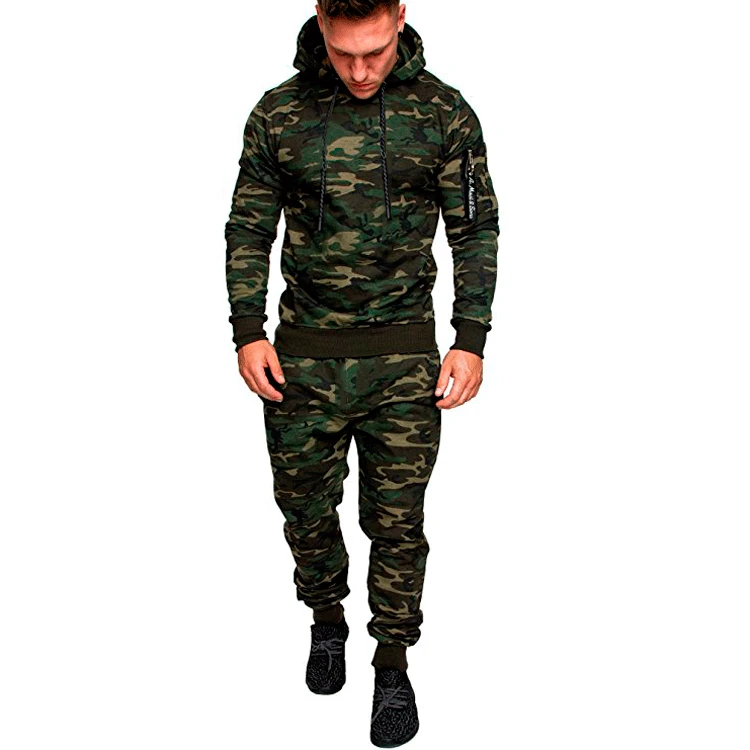 

Camouflage Men Hoodies and Pants Brand 2 Pieces Hooded Sweatshirt Pullovers Men Sportswear Suit Slim Fit Hoody Male Tracksuit