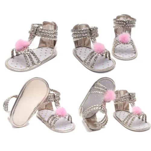 

2018 Fashion Newborn Baby Girl Pink Hairball Decor Princess Shoes Toddler Infant Casual Sandals Suitable For 0-12 Months