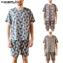 INCERUN модный мужской пижамный комплект с принтом, Пижамный костюм, Ночная сорочка с коротким рукавом, домашняя одежда, шорты для мужчин, пижамный комплект для отдыха S-5XL