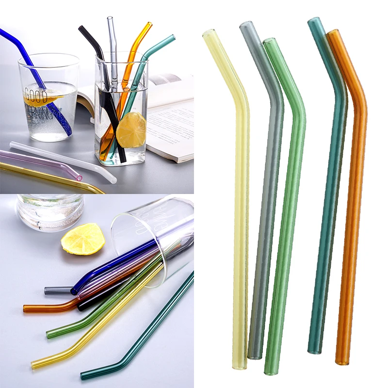 

1 Set 10 Colors Birthday Party Drinking Straws Set Bent Wedding Glass Straw Cocktail 8*180mm Juice with Cleaner Brush Kit