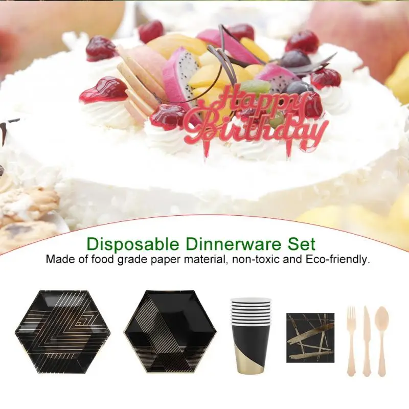 

Hign Grade Disposable Dinnerware Set for Wedding Birthday Camping Party Gilding Tableware Kit Disposable Dinnerware Set
