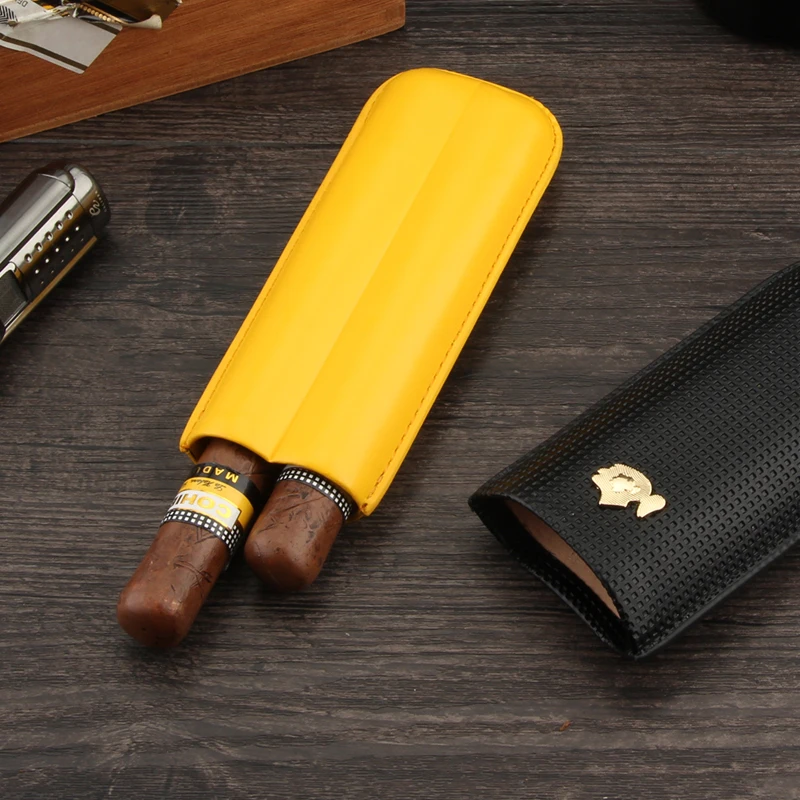 COHIBA кожаный чехол для сигар Humidor портативный карманный 2 трубки держатель дорожный увлажнитель для сигар коробка для хранения аксессуары для сигар W/Подарочная коробка