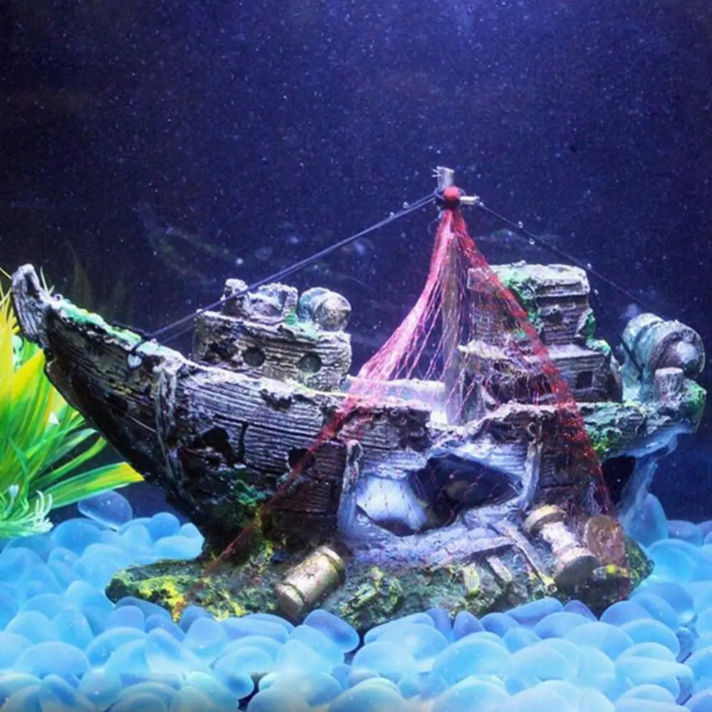 Украшение для аквариума из смолы, искусственное затонувшее судно, парусник, разрушитель, украшение для аквариума