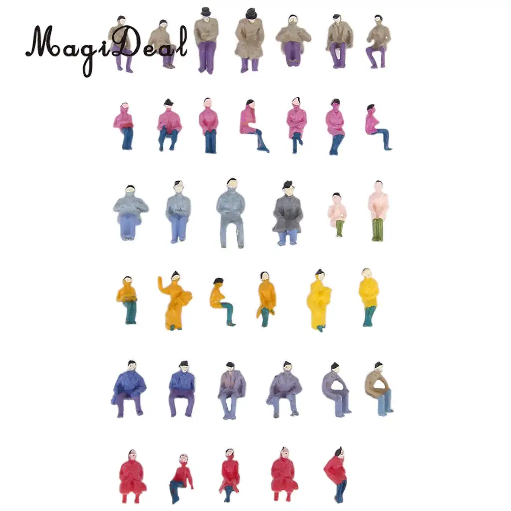 

50Pcs/Pack Painted Model Train Seated People Passengers Figures for Station Platform Street Park Scenry Layout 1:87 HO Scale