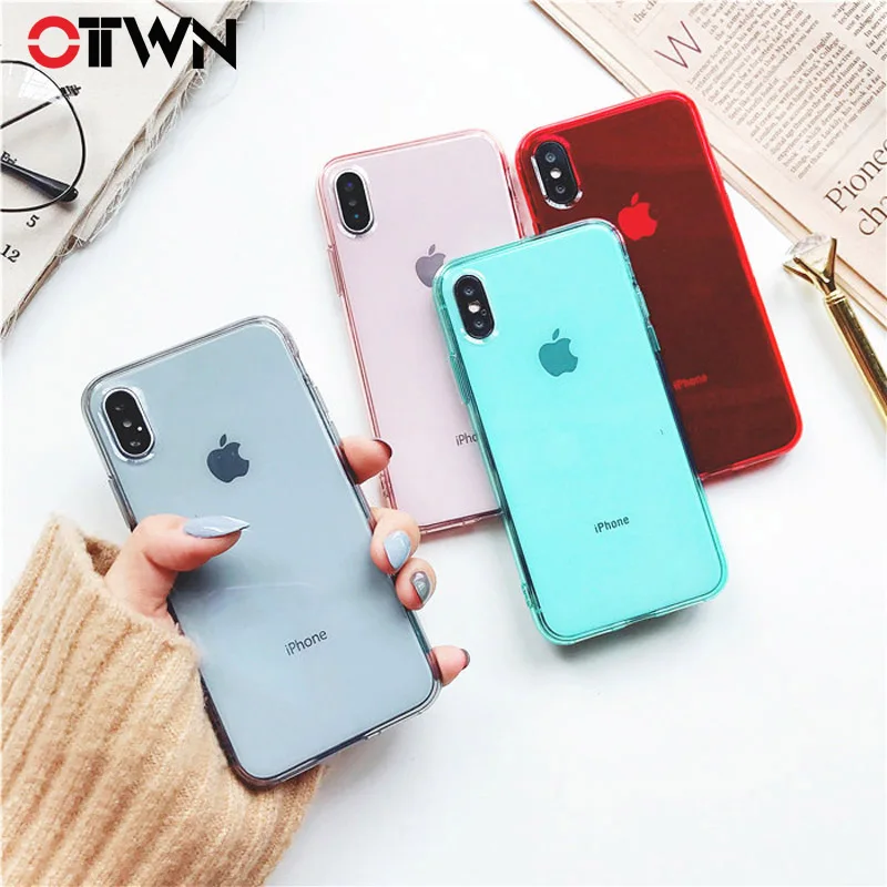 Fundas de teléfono transparentes Ottwn para iPhone 6X6 S 7 8 Plus funda de silicona suave TPU bonito Color caramelo transparente para fundas de iPhone 8