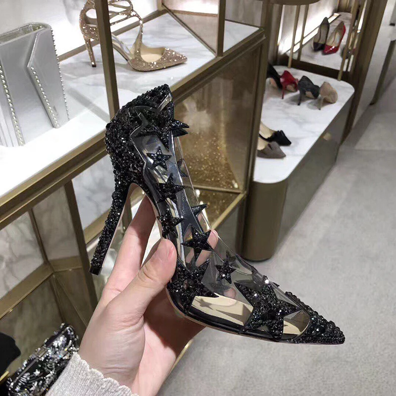 As Piste Stylet Motif Chaussures Étoiles Glitter Transparent Dame Pompes Cristal Bling Mariage Femme Pvc Femmes Pour Pic Parti De wxTq4Sp