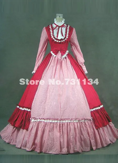 Элегантная красная и розовая с длинными рукавами стиль ренессанс викторианский бальное платье/вечерние платья/Карнавальные Платья