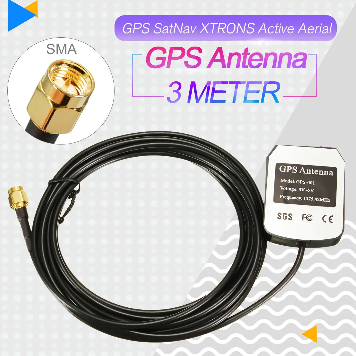

Newest GPS Active Remote Antenna Aerial Connector 1575.42MHz SMA connector For 300CM