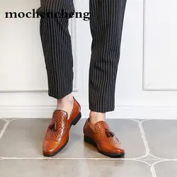 Лоферы без шнуровки в британском ретро стиле с бахромой и кисточками, деловая модельная кожаная обувь, Мужская дышащая повседневная обувь