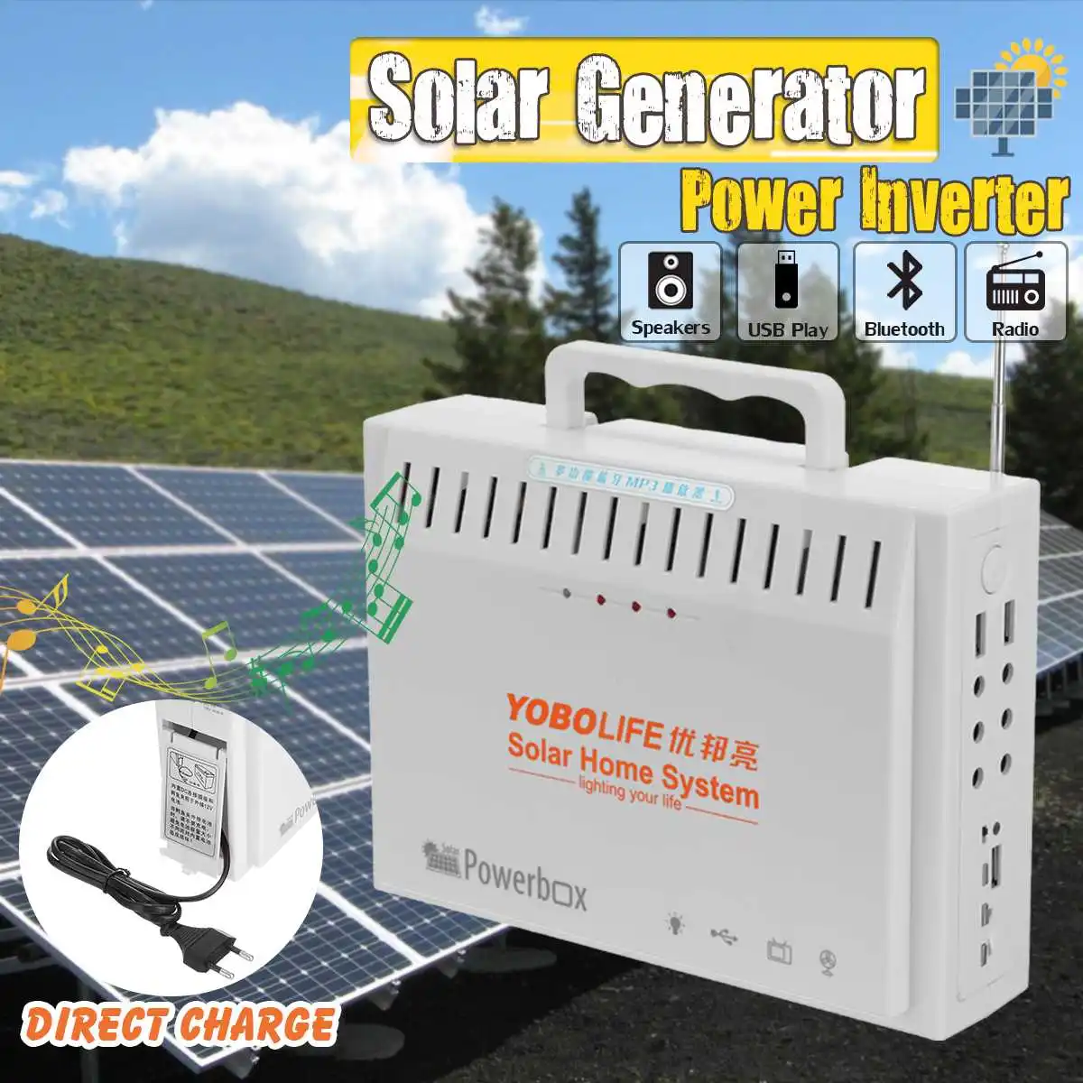 

20W Solar Generator Portable Kit LED Light Power Supply 2 USB Ports Solar Powered System