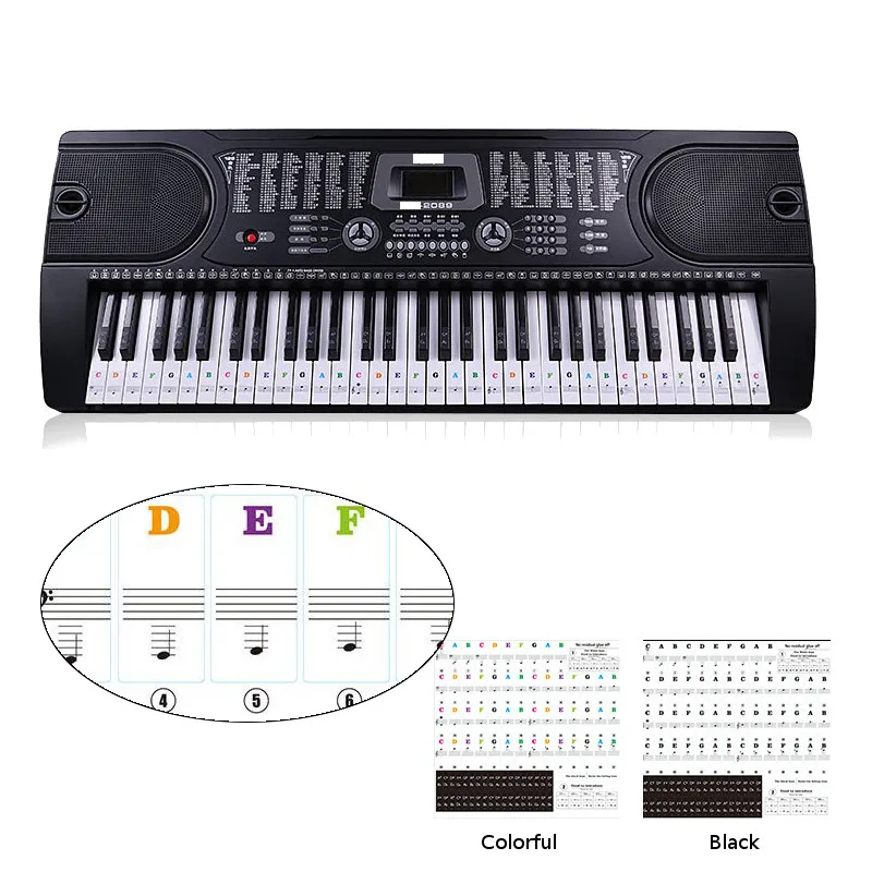 Зебра красочная фортепианная наклейка прозрачная, в форме рояля наклейка на клавиатуру 49 54 61 88 клавиши, электронная клавиатура пианино Stave Note стикер
