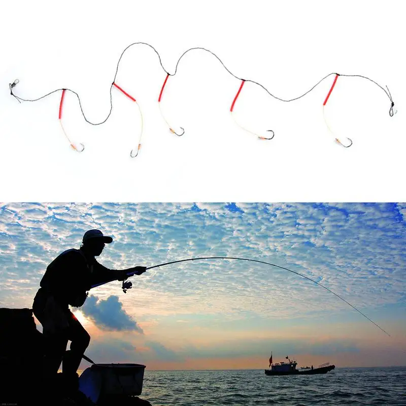 

2PCS String Hook Set Tangle-Free String Hook Line Set With 5 Small Hooks For Sea Fishing Convenient For Hanging Baits