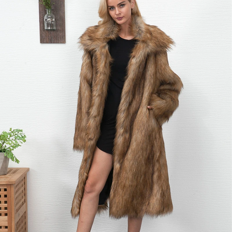 

Winter Long Faux Fur Women Fashion Outerwear Female Slim Square Collar Thick Fake Fur Jacket Coat 2019 Hot Women Faux Fur Coats