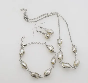 

one set freshwater pearl white rice 6-8mm necklace earrings bracelet 18inch FPPJ wholesale beads nature