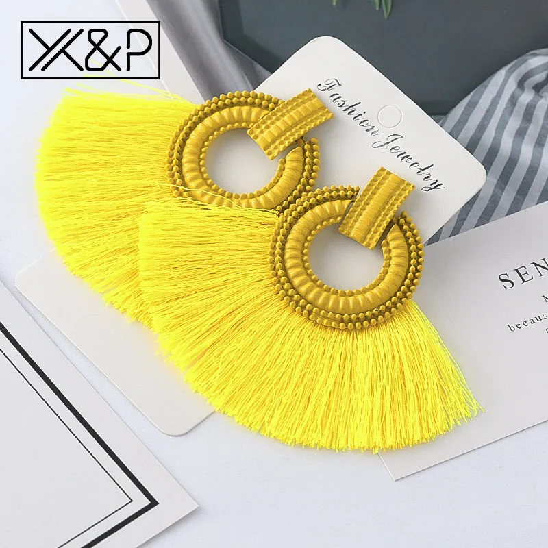 X&P Beautiful Bohemian Big Tassel Drop Earrings for Women Fringe Handmade Brincos Statement Fashion Women Earring 2019 Jewelry