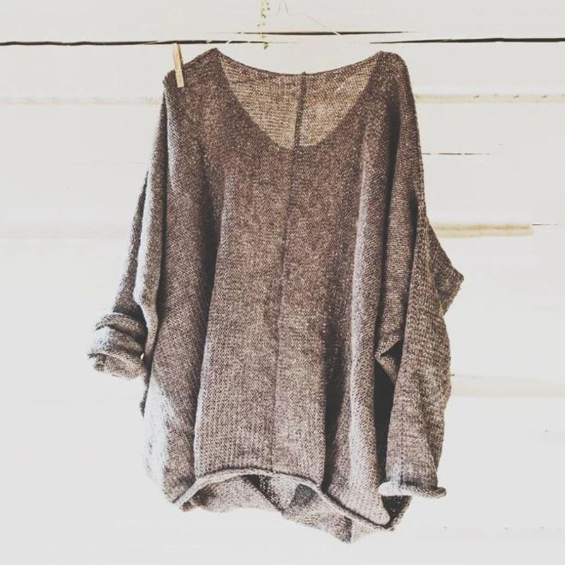 

Women Boho loose Long Sleeve Knitted Pullover Plus size T-shirt Oversized Tops