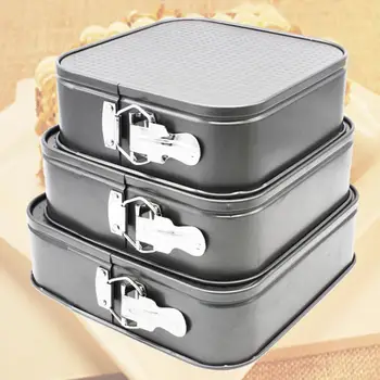 

3PCS/Set Cake Mold Square Live Bottom with Buckle High Temperature Resistant Carbon Steel Non-Stick DIY Baking Mold Baking Tools