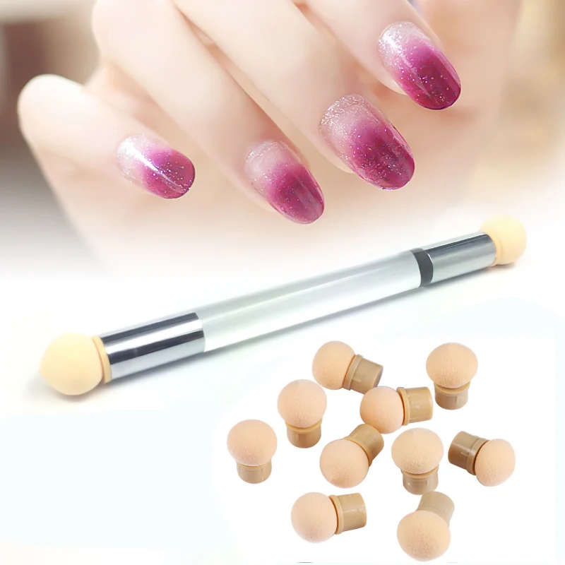 

WiRinef 5 Pcs Sponge Heads Sharp Round Replaceable Powder Brush Shade Gradient Pen Short Handle Nail Art Tool UV Gel Polish Tool