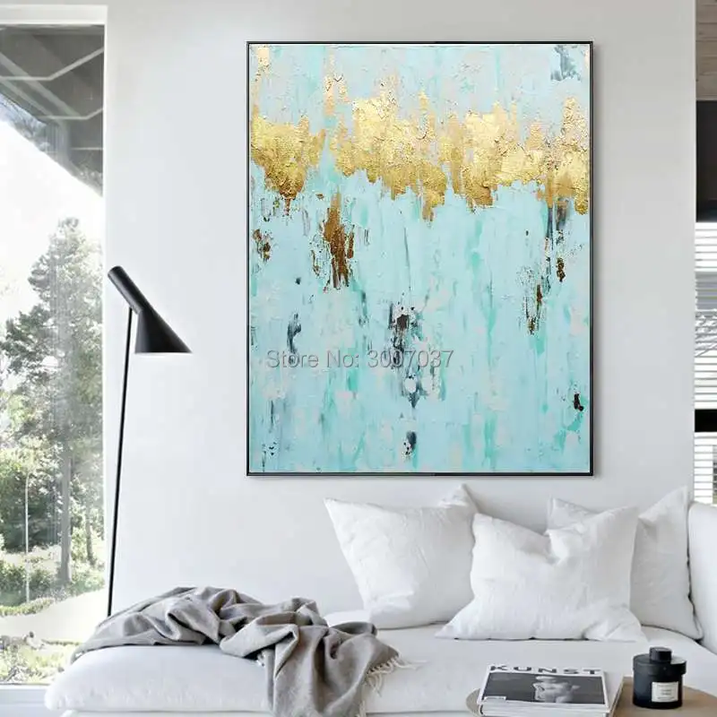 

Canvas painting gold art acrylic blue painting abstract quadros cuadros decoration Wall art Pictures for living room home decor