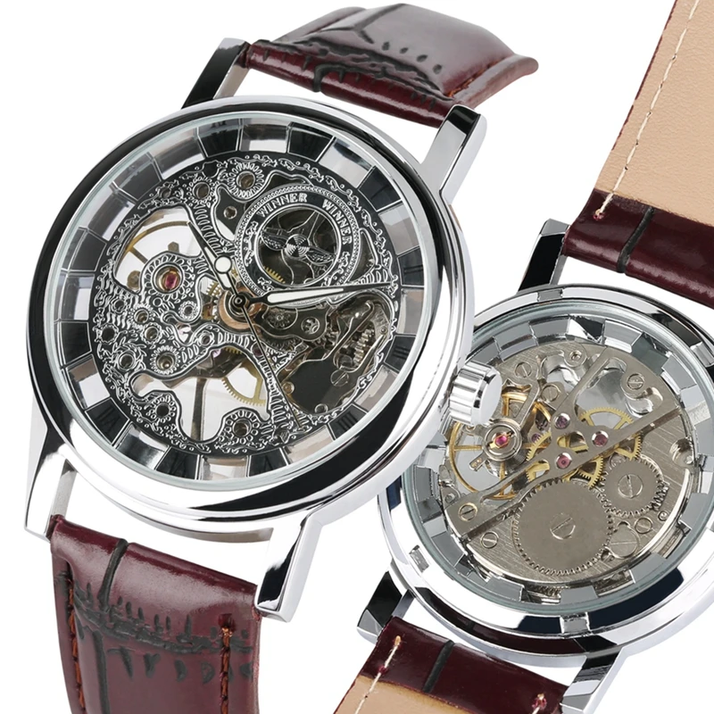 WINNER Men s Watch Top Brand Luxury Mechanical Watch Men Transparent Skeleton Leather Sports Clock Male 2
