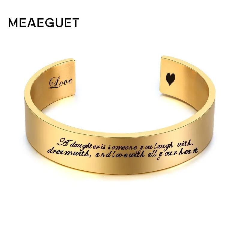 

Customized Wide Cuff Bangle Gold Filled Bracelet Women Girls Stainless Steel Name Stamped Pulseira 12mm
