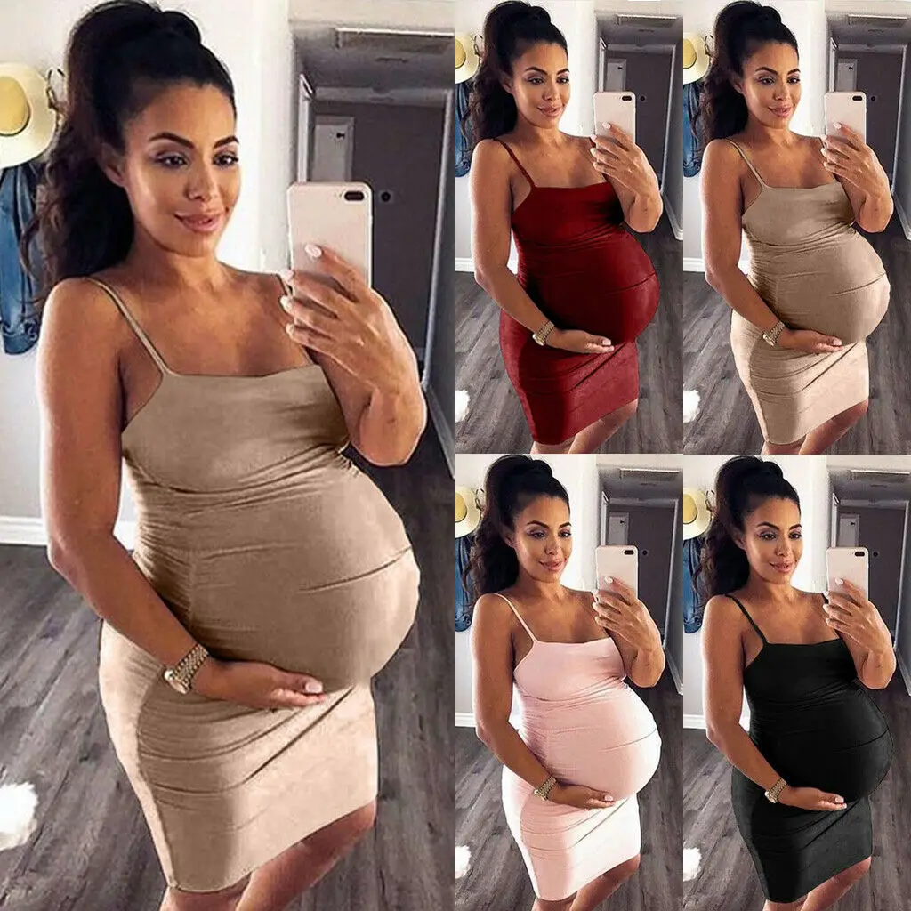 

2019 Brand New Pregnant Women Cami Breastfeeding Nursing Dress Maternity Casaul Beach Sundress Sleeveless Strap Solid Sundress